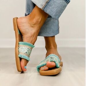 Titus Blue and Tan‎ Flats with Slip-On Design and Comfort Sole Size 9